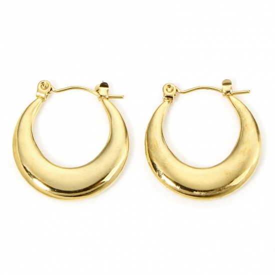Bild von 1 Pair Vacuum Plating Simple & Casual Geometric 18K Gold Color 304 Stainless Steel Round Hoop Earrings For Women Party 22.5mm x 21.5mm