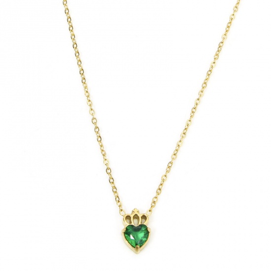 Picture of 1 Piece Eco-friendly Vacuum Plating Sweet & Cute Exquisite 18K Real Gold Plated Green 304 Stainless Steel & Rhinestone Link Cable Chain Radish Pendant Necklace For Women Engagement 45cm(17 6/8") long