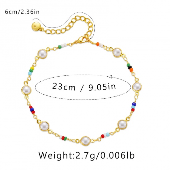 Picture of 1 Piece Eco-friendly Stylish Boho Chic Bohemia 18K Gold Color Brass Imitation Pearl Anklet For Women Party 22cm(8 5/8") long