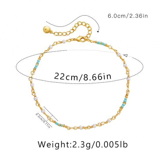 Picture of 1 Piece Eco-friendly Stylish Boho Chic Bohemia 18K Gold Color Brass Imitation Pearl Anklet For Women Party 22cm(8 5/8") long