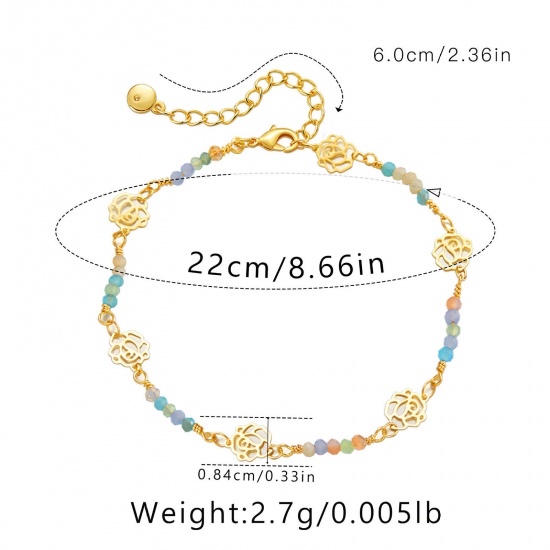 Picture of 1 Piece Eco-friendly Stylish Boho Chic Bohemia 18K Gold Color Brass Flower Hollow Anklet For Women Party 22cm(8 5/8") long