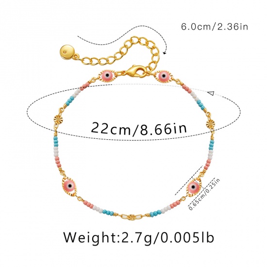 Picture of 1 Piece Eco-friendly Stylish Boho Chic Bohemia 18K Gold Color Brass Evil Eye Anklet For Women Party 22cm(8 5/8") long