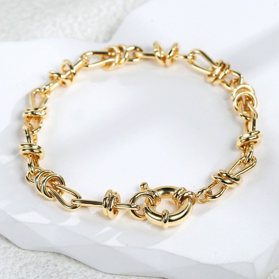 Immagine di 1 Pz Placcatura Sottovuoto Ecologica Semplice & Casual Elegante 18K Oro riempito Ottone Cravatta a Farfalla Braccialetti Per Donne Festa 16-19cm Lunghezza