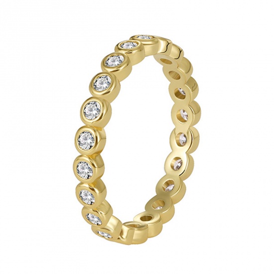 Immagine di 1 Pz Placcatura Sottovuoto Ecologica Semplice & Casual Squisito 18K Oro riempito Ottone & Strass Non Regolabile Anello Per Donne Festa 16.5mm (taglia di US: 6)