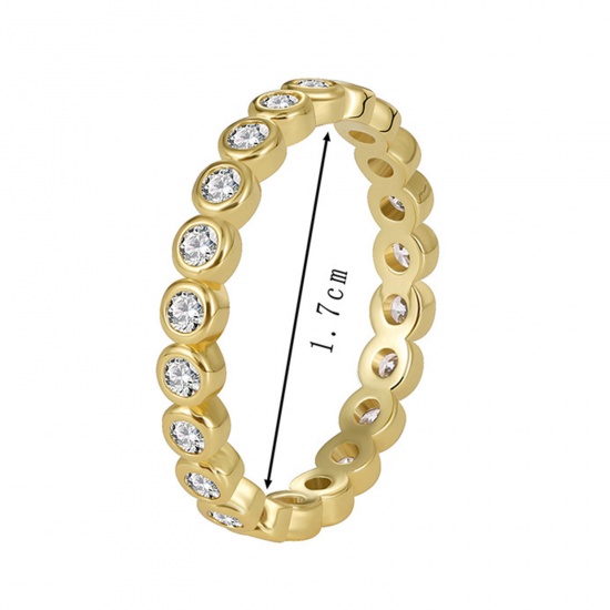 Immagine di 1 Pz Placcatura Sottovuoto Ecologica Semplice & Casual Squisito 18K Oro riempito Ottone & Strass Non Regolabile Anello Per Donne Festa 17.3mm (taglia di US: 7)