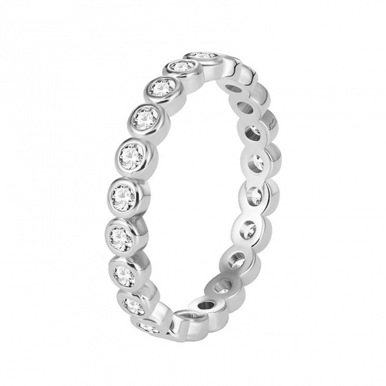 Immagine di 1 Pz Placcatura Sottovuoto Ecologica Semplice & Casual Squisito Platino Placcato Ottone & Strass Non Regolabile Anello Per Donne Festa 16.5mm (taglia di US: 6)