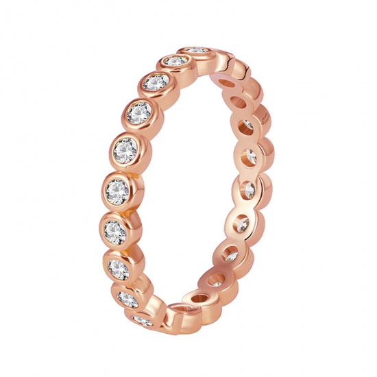 Picture of 1 Piece Eco-friendly Vacuum Plating Simple & Casual Exquisite Rose Gold Brass & Rhinestone Unadjustable Rings For Women Party 16.5mm(US Size 6)