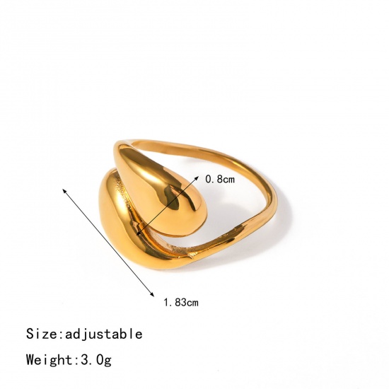 Picture of 1 Piece Eco-friendly Vacuum Plating Stylish Simple 18K Real Gold Plated 304 Stainless Steel Open Drop Rings For Women Party 18mm(US Size 7.75)