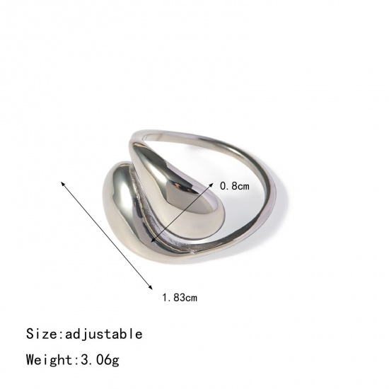 Picture of 1 Piece Eco-friendly Vacuum Plating Stylish Simple Real Platinum Plated 304 Stainless Steel Open Drop Rings For Women Party 18mm(US Size 7.75)