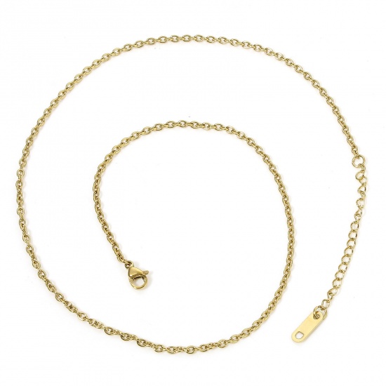 Immagine di 1 Piece Vacuum Plating Simple & Casual Simple Gold Plated 304 Stainless Steel Rolo Chain Necklace For Women Party 40cm(15 6/8") long