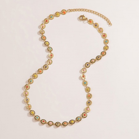Immagine di Sole Smalto Strozzatore Collana All'Ingrosso, Placcato Oro 18K 304 Acciaio Inossidabile Collana della Catena del Fiore, Donne Placcatura Sottovuoto Stile Bohemien Pastorale Naturale Regalo Gioielli Per Rivenditore, 35cm Lunghezza, 1 Pz