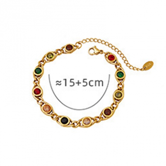 Picture of 1 Piece Eco-friendly Vacuum Plating Exquisite Stylish 18K Real Gold Plated Brass & Rhinestone Flower Chain Necklace Eye Bracelets For Women Party 15cm(5 7/8") long