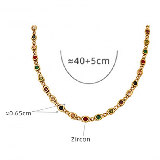 Picture of 1 Piece Eco-friendly Vacuum Plating Stylish Birthstone 18K Real Gold Plated Brass & Rhinestone Flower Chain Necklace Eye Necklace For Women Birthday 40cm(15 6/8") long