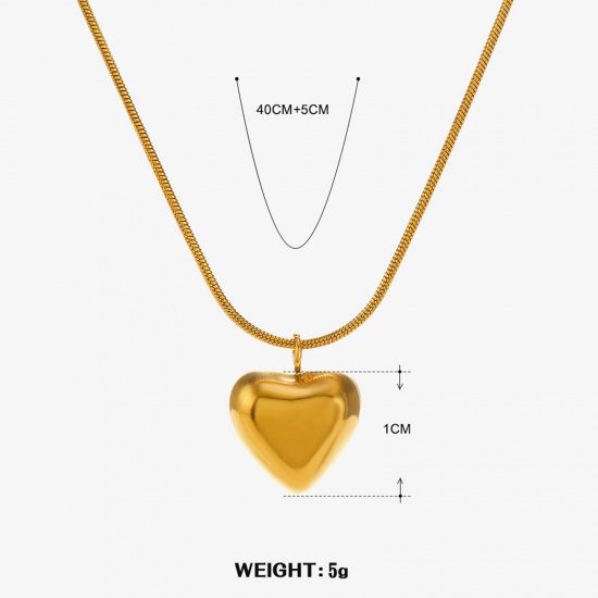 Picture of 1 Piece Vacuum Plating Simple & Casual Valentine's Day 18K Gold Color 304 Stainless Steel Snake Chain Heart Pendant Necklace For Women Party 40cm(15 6/8") long