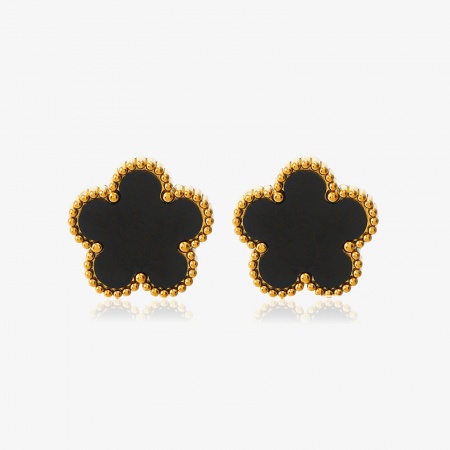 Image de Boucles d'Oreilles Puces En Gros Plaqué Or 18K en 304 Acier Inoxydable & Coquille Naturelle, Exquis Sucré & Mignon Fleur Noir aux Femmes Respectueux de la Nature Cadeau Fournitures de Bijoux 1.3cm, 1 Paire