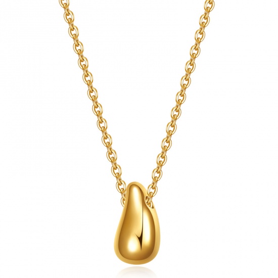 Picture of 1 Piece Vacuum Plating Stylish Ins Style 18K Gold Color 304 Stainless Steel Rolo Chain Drop Pendant Necklace For Women Party 45cm(17 6/8") long