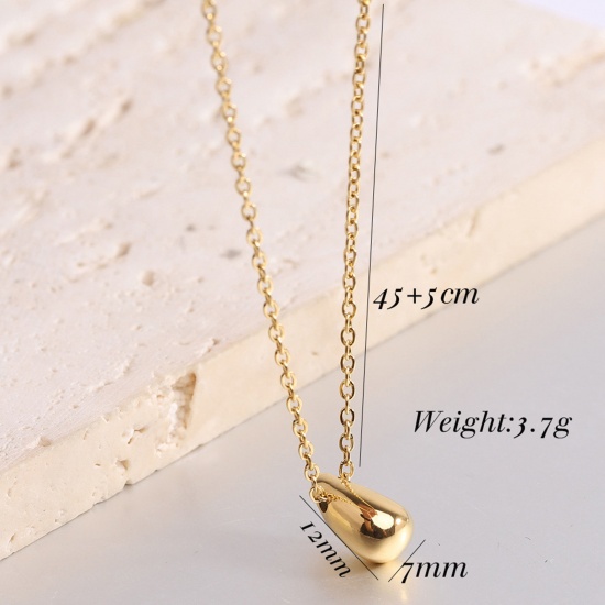 Picture of 1 Piece Vacuum Plating Stylish Ins Style 18K Gold Color 304 Stainless Steel Rolo Chain Drop Pendant Necklace For Women Party 45cm(17 6/8") long