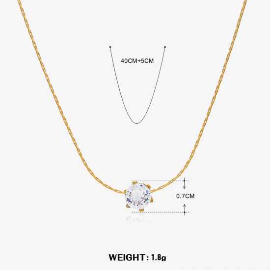 Picture of 1 Piece Eco-friendly Vacuum Plating Stylish Exquisite 18K Gold Color 304 Stainless Steel & Rhinestone Wing Chain Round Pendant Necklace For Women 40cm(15 6/8") long