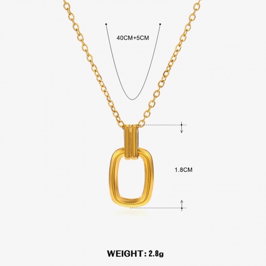 Picture of 1 Piece Eco-friendly Vacuum Plating Simple & Casual Stylish 18K Gold Color 304 Stainless Steel Rolo Chain Rectangle Hollow Pendant Necklace For Women 40cm(15 6/8") long
