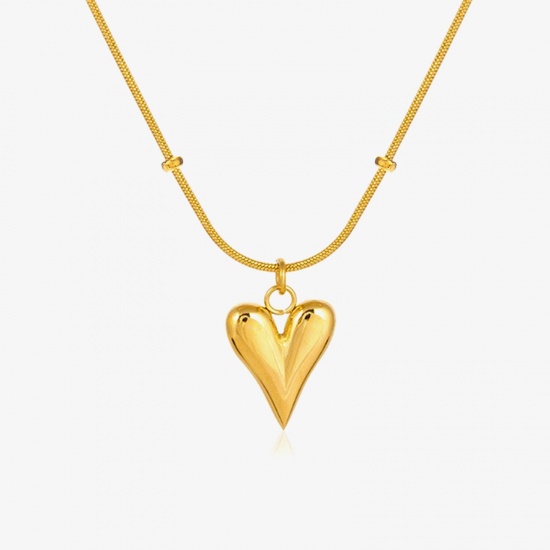 Picture of 1 Piece Eco-friendly Vacuum Plating Simple & Casual Stylish 18K Gold Color 304 Stainless Steel Curb Chain Heart Pendant Necklace For Women 40cm(15 6/8") long