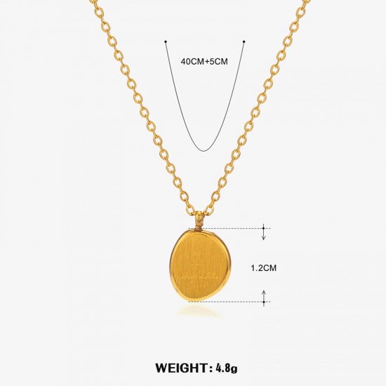 Picture of 1 Piece Eco-friendly Vacuum Plating Simple & Casual Stylish 18K Gold Color 304 Stainless Steel Rolo Chain Oval Pendant Necklace For Women 40cm(15 6/8") long