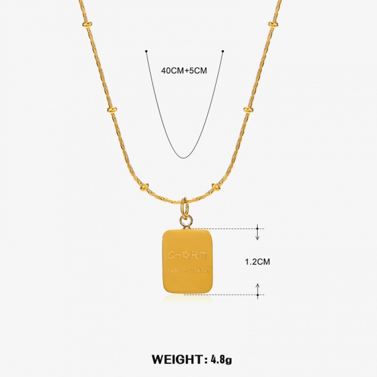 Picture of 1 Piece Eco-friendly Vacuum Plating Simple & Casual Stylish 18K Gold Color 304 Stainless Steel Ball Chain Rectangle Pendant Necklace For Women 40cm(15 6/8") long