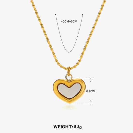 Picture of 1 Piece Eco-friendly Vacuum Plating Simple & Casual Stylish 18K Gold Color 304 Stainless Steel & Shell Braided Rope Chain Heart Pendant Necklace For Women 40cm(15 6/8") long