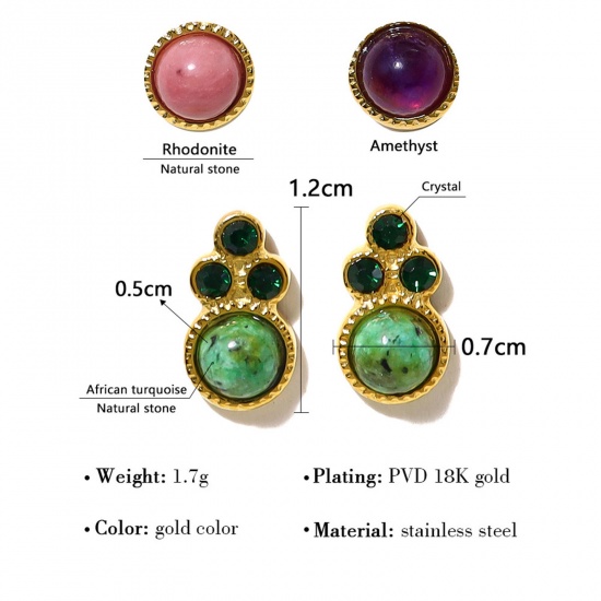 Immagine di 1 Pair Eco-friendly Vacuum Plating Dainty Retro 18K Real Gold Plated 304 Stainless Steel & Stone Cat Animal Paw Claw Ear Post Stud Earrings For Women Party 1.2cm x 0.7cm