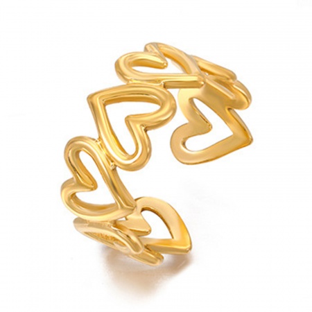 Picture of Wholesale Unisex Gift Heart Hollow Open Adjustable Rings, 18K Gold Plated 304 Stainless Steel, Eco-friendly PVD Vacuum Plating Simple Stylish Jewelry Supply, 17mm(US Size 6.5), 1 Piece