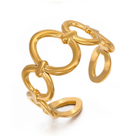 Picture of Wholesale Unisex Gift Oval Open Adjustable Rings, 18K Gold Plated 304 Stainless Steel, Eco-friendly PVD Vacuum Plating Stylish Hip Hop Jewelry Supply, 17mm(US Size 6.5), 1 Piece