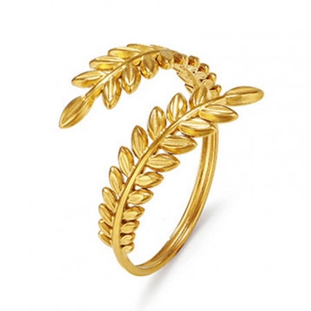 Picture of Wholesale Unisex Gift Leaf Open Adjustable Rings, 18K Gold Plated 304 Stainless Steel, Eco-friendly PVD Vacuum Plating Stylish Hip Hop Jewelry Supply, 17mm(US Size 6.5), 1 Piece