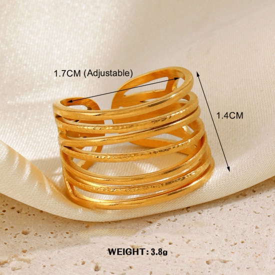 1 Piece Vacuum Plating Stylish Simple 18K Gold Color 304 Stainless Steel Open Streak Rings For Women Party 17mm(US Size 6.5) の画像
