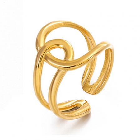 Picture of Wholesale Unisex Gift Knot Open Adjustable Rings, 18K Gold Plated 304 Stainless Steel, Eco-friendly PVD Vacuum Plating Stylish Hip Hop Jewelry Supply, 17mm(US Size 6.5), 1 Piece