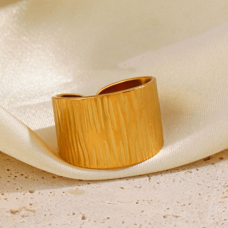 Bild von Großhandel Unisex Geschenk Streifen Offen Verstellbar Ring, 18K Vergoldet 304 Edelstahl, Umweltfreundliche PVD-Vakuumbeschichtung Stilvoll Hip Hop Schmuckbedarf, 17mm (US Größe 6.5), 1 Stück