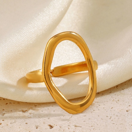 Picture of Wholesale Unisex Gift Oval Open Adjustable Rings, 18K Gold Plated 304 Stainless Steel, Eco-friendly PVD Vacuum Plating Stylish Hip Hop Jewelry Supply, 17mm(US Size 6.5), 1 Piece