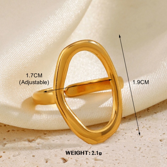 1 Piece Vacuum Plating Stylish Simple 18K Gold Color 304 Stainless Steel Open Oval Rings For Women Party 17mm(US Size 6.5) の画像