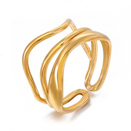 Picture of Wholesale Unisex Gift Wave Streak Open Adjustable Rings, 18K Gold Plated 304 Stainless Steel, Eco-friendly PVD Vacuum Plating Stylish Hip Hop Jewelry Supply, 17mm(US Size 6.5), 1 Piece