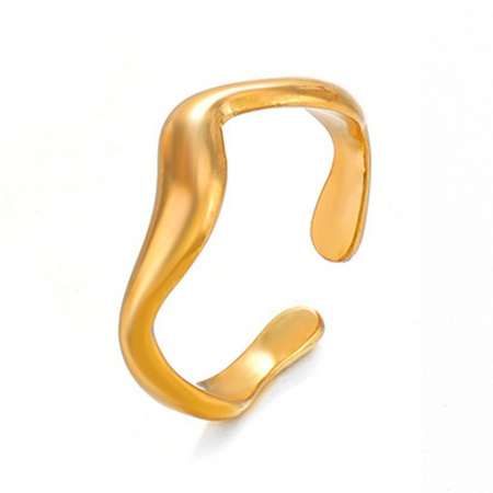 Bild von Großhandel Unisex Geschenk Welle Offen Verstellbar Ring, 18K Vergoldet 304 Edelstahl, Umweltfreundliche PVD-Vakuumbeschichtung Stilvoll Hip Hop Schmuckbedarf, 17mm (US Größe 6.5), 1 Stück