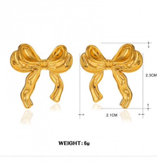 Picture of 1 Pair Eco-friendly Vacuum Plating Stylish Ins Style 18K Gold Plated 304 Stainless Steel Bowknot Earrings For Women Party 2.3cm x 2.1cm