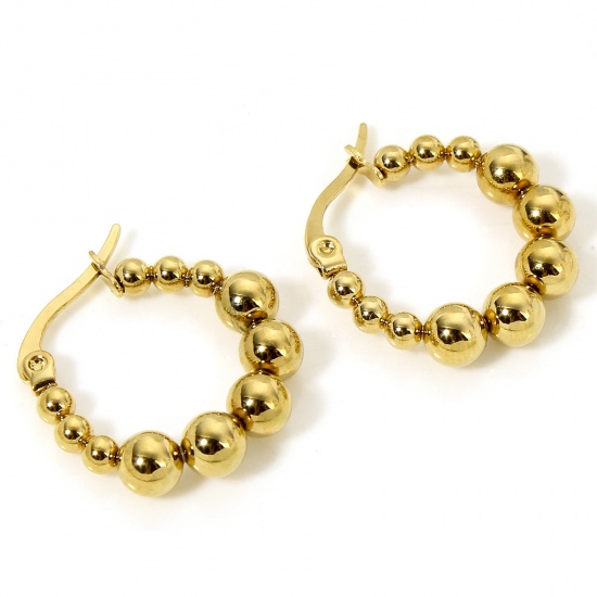 Picture of 1 Pair Vacuum Plating Ins Style Geometric 18K Gold Plated 304 Stainless Steel Ball Beaded Hoop Earrings For Women Party 2.2cm x 2.1cm