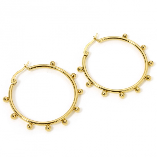 Picture of 1 Pair Vacuum Plating Ins Style Geometric 18K Gold Plated 304 Stainless Steel Ball Hoop Earrings For Women Party 4cm x 3.9cm