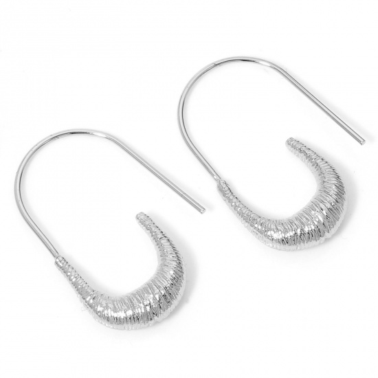 Picture of 2 PCs Eco-friendly Stylish Ins Style Real Platinum Plated Brass Horn-shaped Ear Post Stud Earrings For Women Party 3cm x 1.4cm