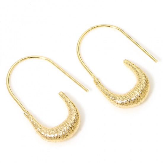 Immagine di 2 PCs Eco-friendly Stylish Ins Style 18K Real Gold Plated Brass Horn-shaped Ear Post Stud Earrings For Women Party 3cm x 1.4cm