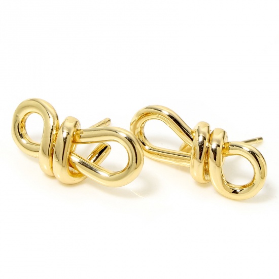 Immagine di 2 Pz Ecologico Elegante Stile Ins 18K Vero Oro Placcato Ottone Nodo Orecchini a Perno Per Donne Festa 19mm x 9mm