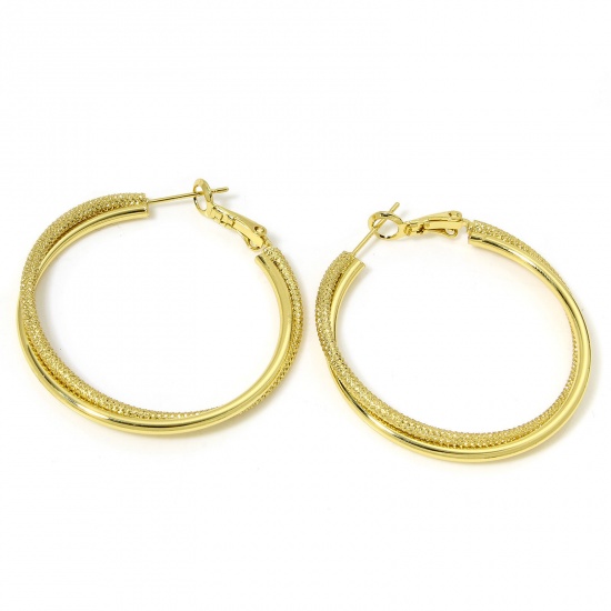 Immagine di 1 Pair Eco-friendly Stylish Simple 18K Real Gold Plated Brass Circle Ring Hoop Earrings For Women Party 4.1cm x 4cm