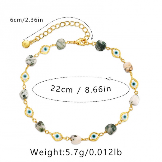 Immagine di 1 Piece Eco-friendly Vacuum Plating Simple & Casual Boho Chic Bohemia 18K Real Gold Plated Stone & Brass Evil Eye Beaded Anklet For Women Graduation 22cm(8 5/8") long