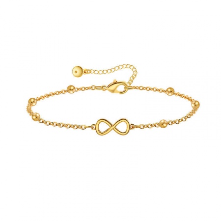 Bild von 1 Strang Umweltfreundliche Vakuumbeschichtung Einfach und lässig Ins Stil 18K Echtgold plattiert Messing Kugelkette Kette Unendlichkeit Symbol Fußketten Für Frauen 22cm lang