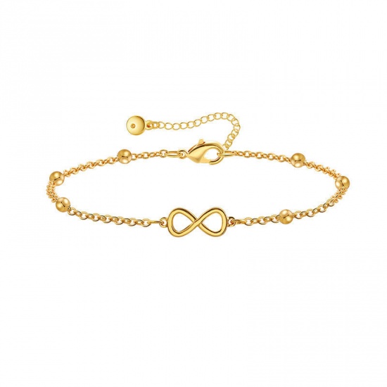 Picture of 1 Piece Eco-friendly Vacuum Plating Simple & Casual Ins Style 18K Real Gold Plated Brass Ball Chain Infinity Symbol Anklet For Women 22cm(8 5/8") long