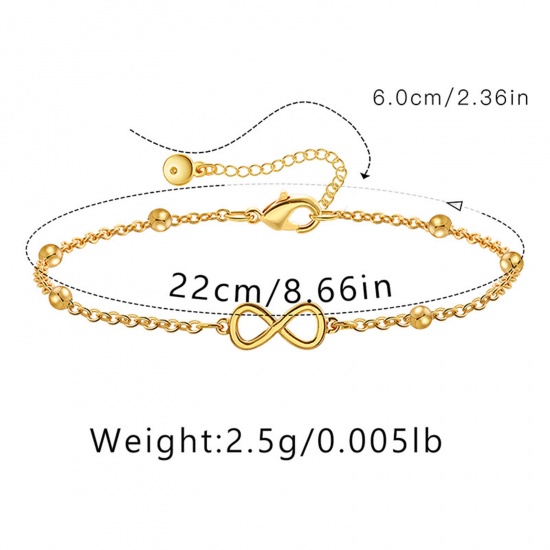 Picture of 1 Piece Eco-friendly Vacuum Plating Simple & Casual Ins Style 18K Real Gold Plated Brass Ball Chain Infinity Symbol Anklet For Women 22cm(8 5/8") long