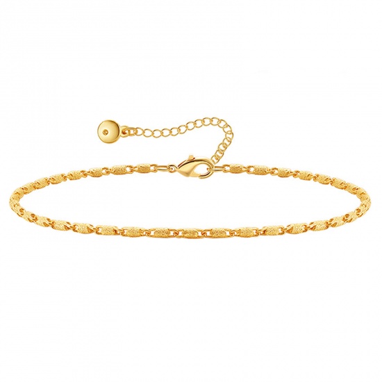 Picture of 1 Piece Eco-friendly Vacuum Plating Simple & Casual Ins Style 18K Real Gold Plated Brass Flower Chain Necklace Anklet For Women 22cm(8 5/8") long